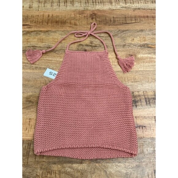 525 AMERICA Born in BKLYN Terracotta Tan Boho Knit Tassle Tie Halter Top XS Beac - Picture 2 of 13